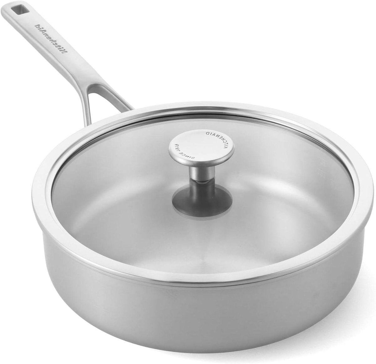 Steel Pan - Koekenpan met deksel - Koken en Bakken - Gelaagde Constructie - 24 cm - Zilver