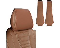 Hoofdsteunhoezen Auto - Zetelhoes Set - Interieur Beschermen - Glad Leer - Set van 2 - Cognac