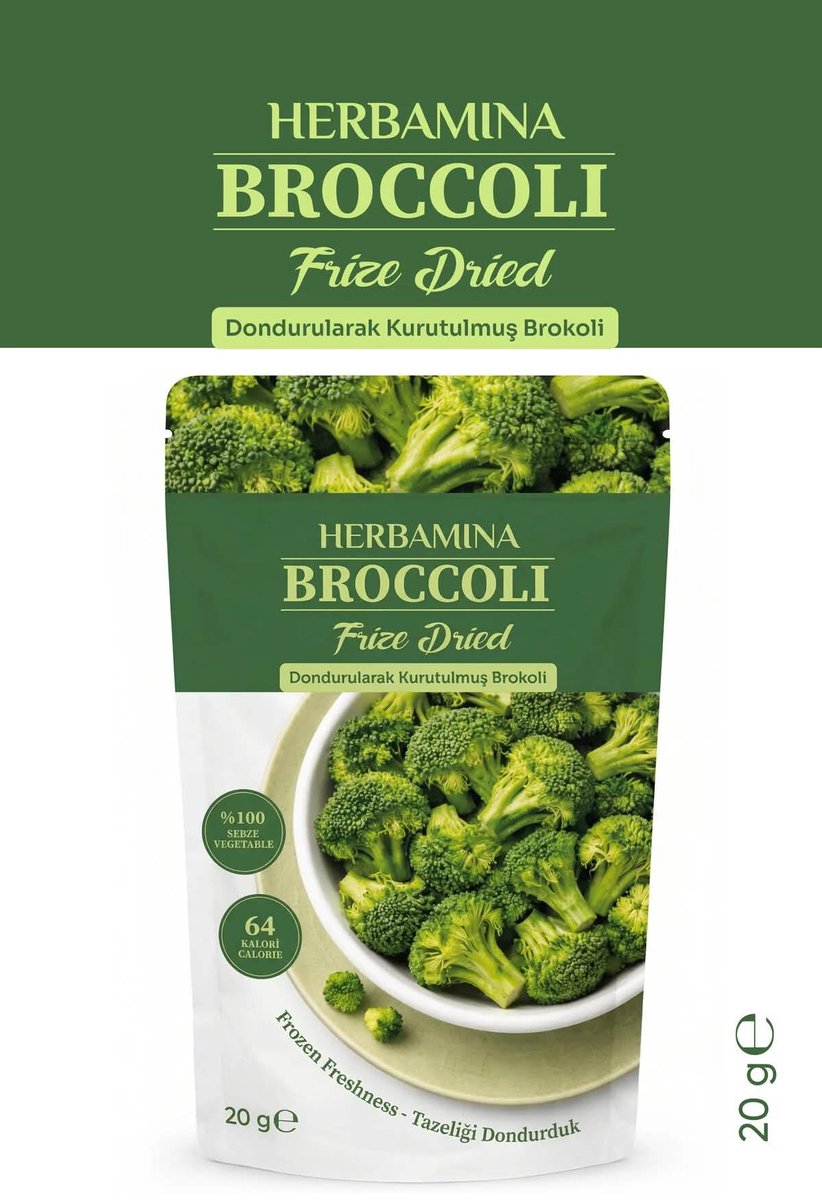 Herbamina Gevriesdroogde Broccoli 20g – 100% Broccoli – Freeze Dried Groentesnack – Vegan – Zonder Toegevoegde Suiker