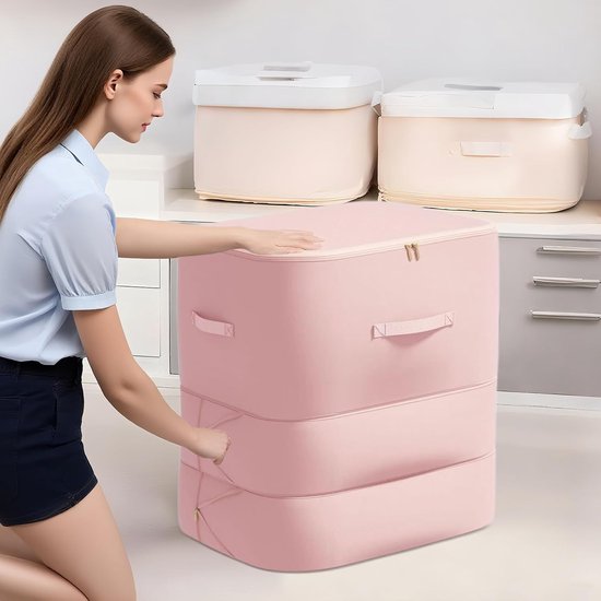 Dekens Opbergzakken - Beddengoed Organizer - Ruimte Besparen - Transparant Venster - 61 cm - Roze — afbeelding 3