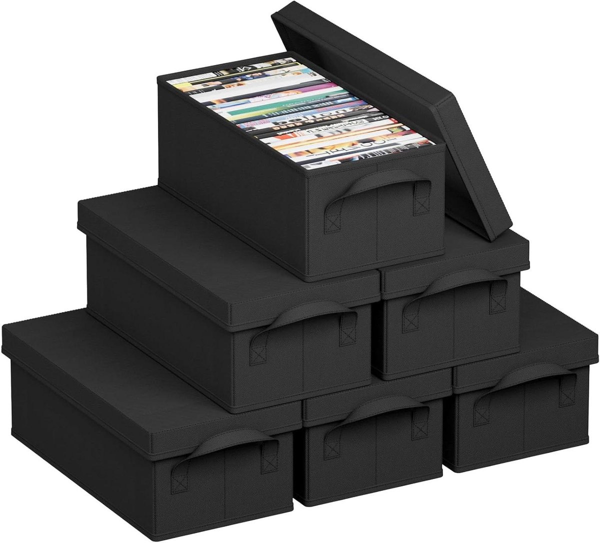 Opbergdozen Set - Stapelbare Bakken - Dvd's Ordenen - Inklapbaar Ontwerp - 6 Stuks 40cm - Grijs