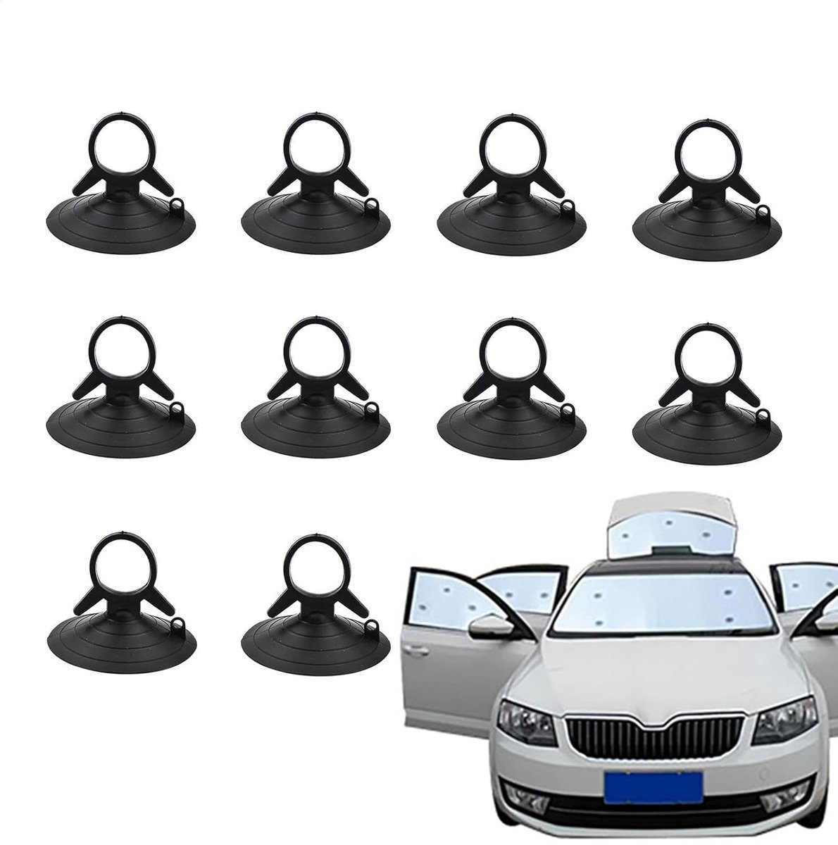 Set van 10 zuignappen voor auto-zonneschermen — 4,5 cm PVC-zuignappen voor autoruiten, voorruiten, keukens en badkamers (Zwart)