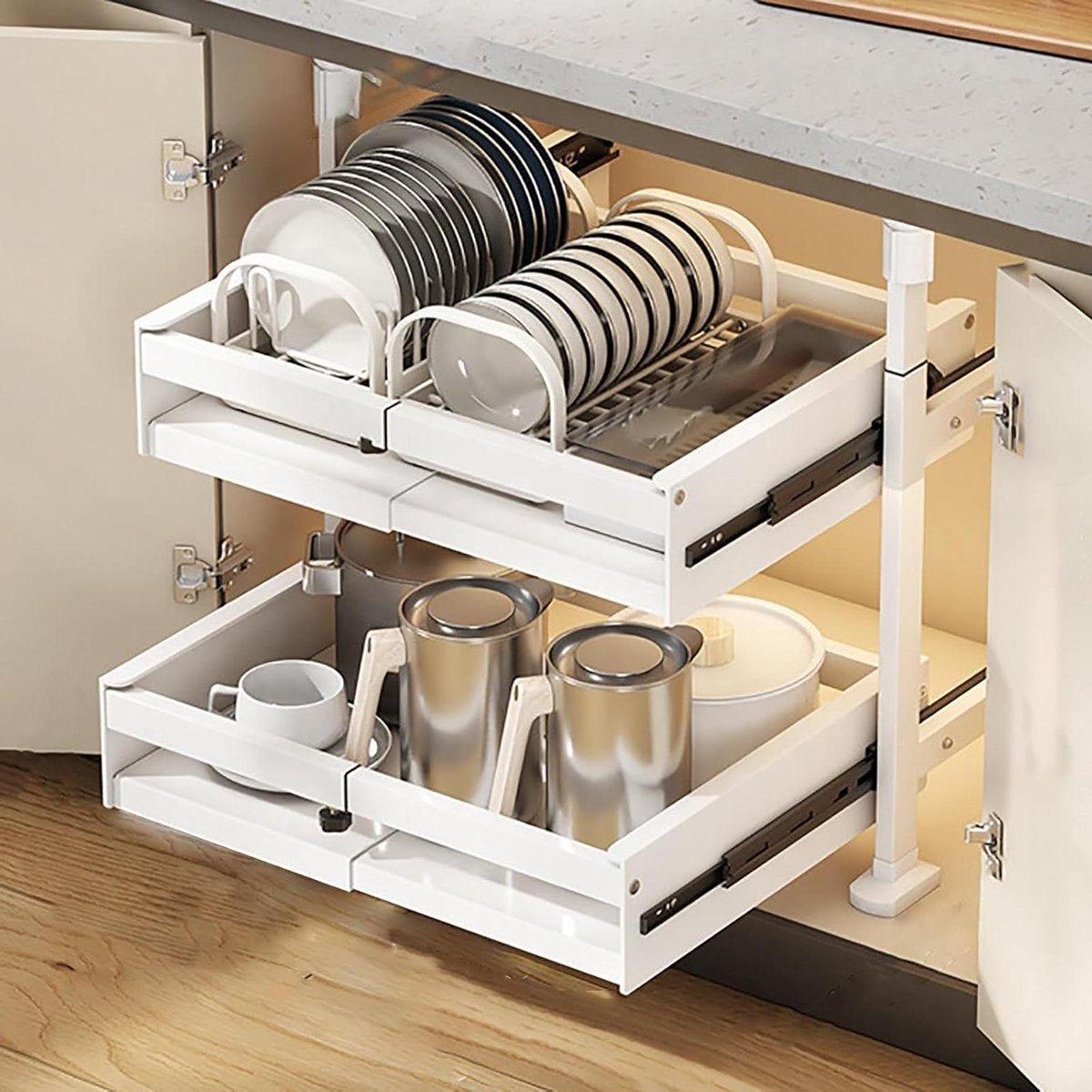 Keukenkast Organizer - Uitschuifbare Lade - Keuken Opbergen - Zonder Boren - Maat D - Wit