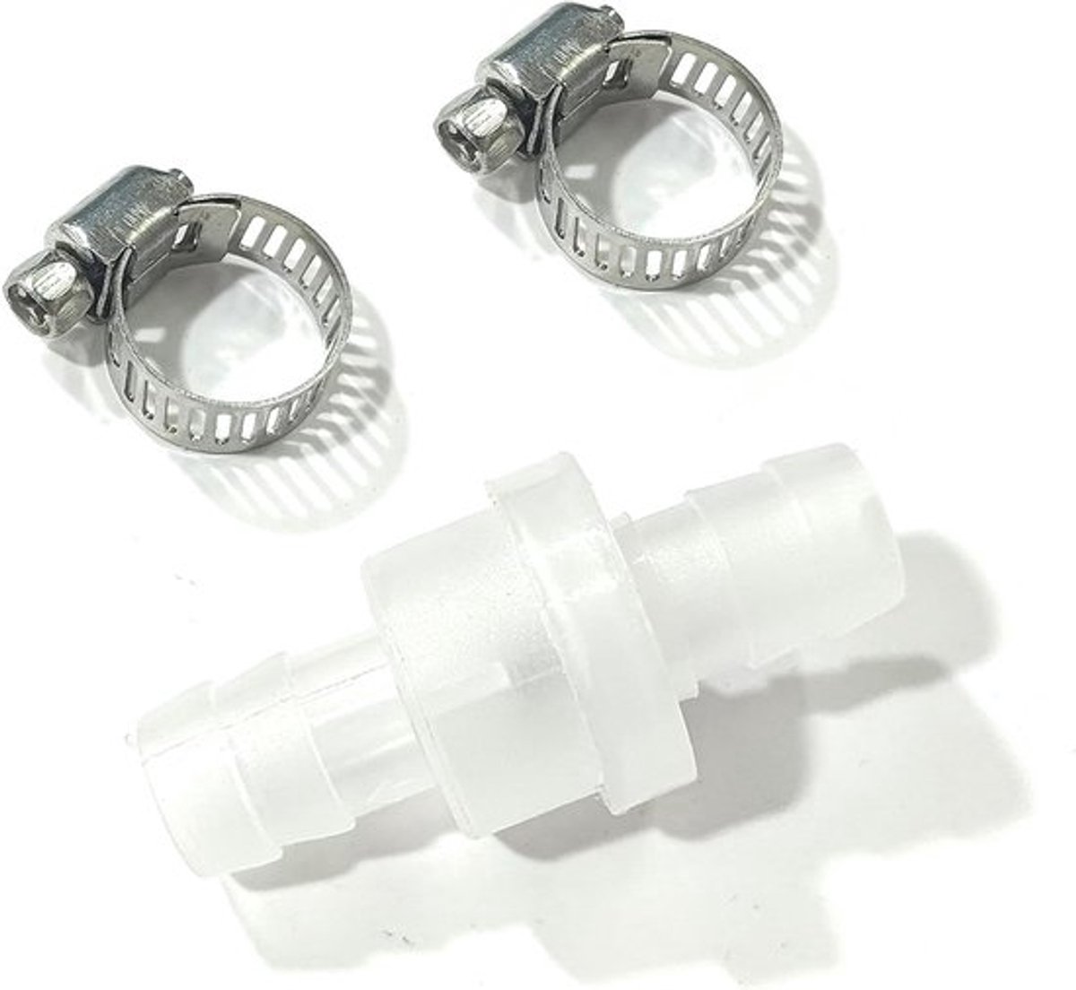 - Terugslagklep 10mm slang Inline met 2 klemmen - Plastic wegwerp ventiel voor wasmachines