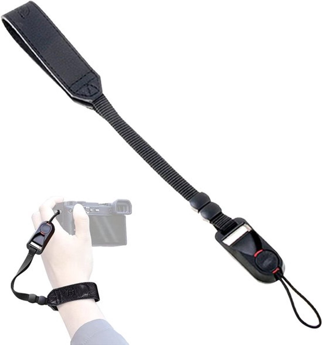 Polsband voor camera met snelsluitgespset - Echt leer - DSLR - Zwart - 30 cm