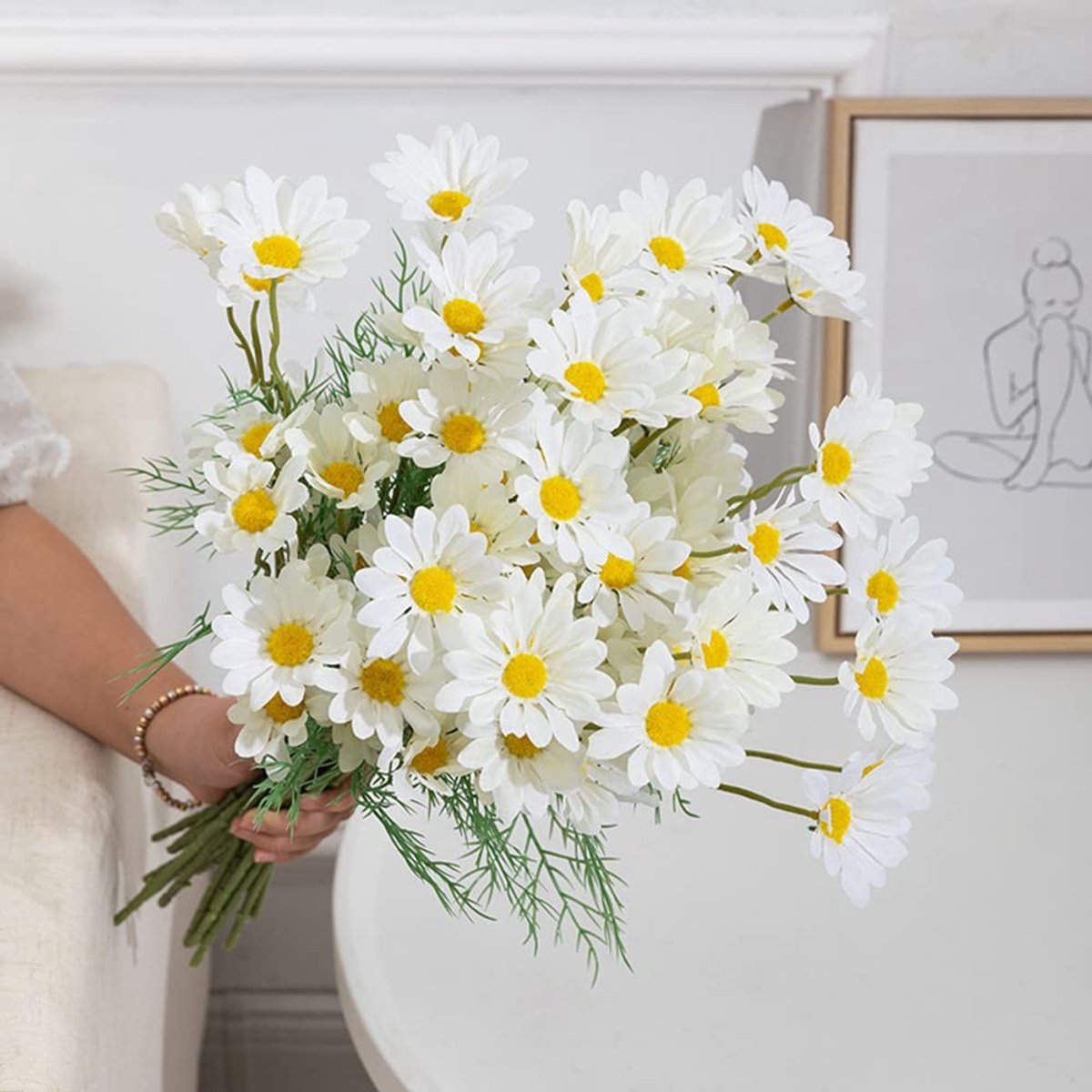 aladdien - Kunstmatige Madeliefjes - Faux Bloemen - Perfect voor Bruiloft Decoratie - Wit - Ideaal voor Binnen en Buiten - Set van 10 Bundels