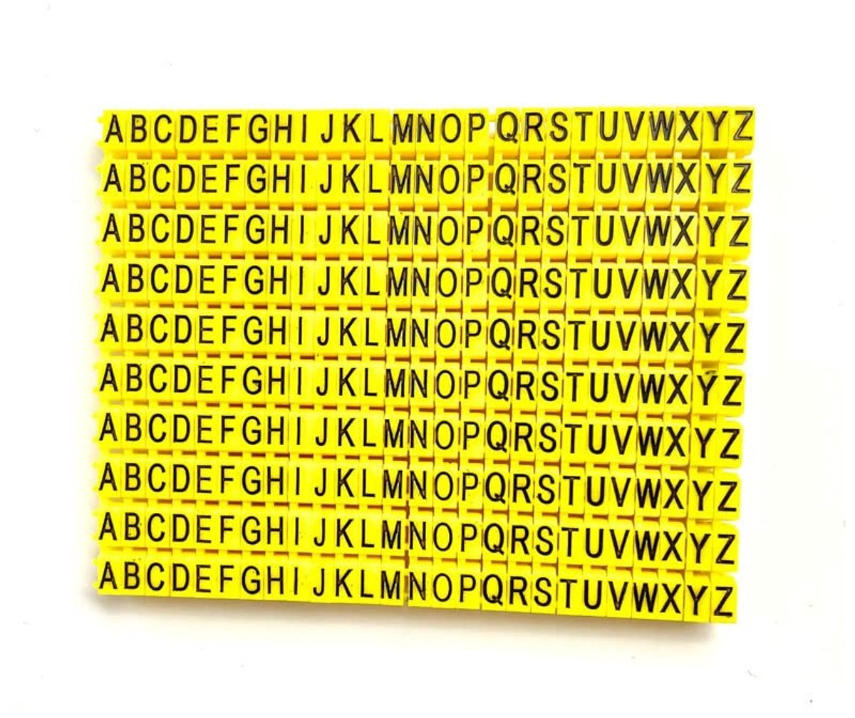 aladdien - Letterbuis A-Z - Kabelmarkering - Geel - C-Type Clip-on - Geschikt voor 2-3mm kabel - 260 stuks - Handig voor kabelbeheer