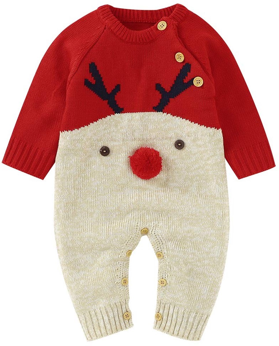aladdien - Babyrompertje - Kerstmis - Lange Mouwen - My First Christmas - Gebreid - Voor Jongens en Meisjes - Geschikt voor 0-3 maanden