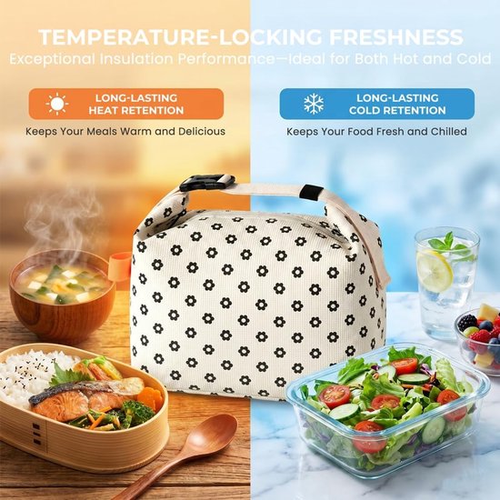 Koeltas Klein - Lunchtas Corduroy - Vers Houden - Waterdicht Vuilafstotend - 7 Liter - Witte Bloemen — afbeelding 3