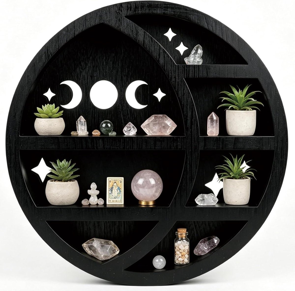 Houten Wandrek - Maan Display - Decoratie Opslag - Rustiek Maan Design - 30 x 30 cm - Zwart