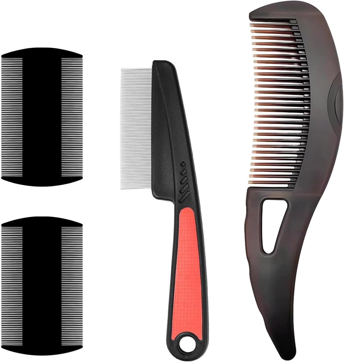 Luizenkam Set - Nissenkam Kinderen - Hoofdhuid Verzorging - Hol Tand Design - 4 Stuks - Zwart Rood