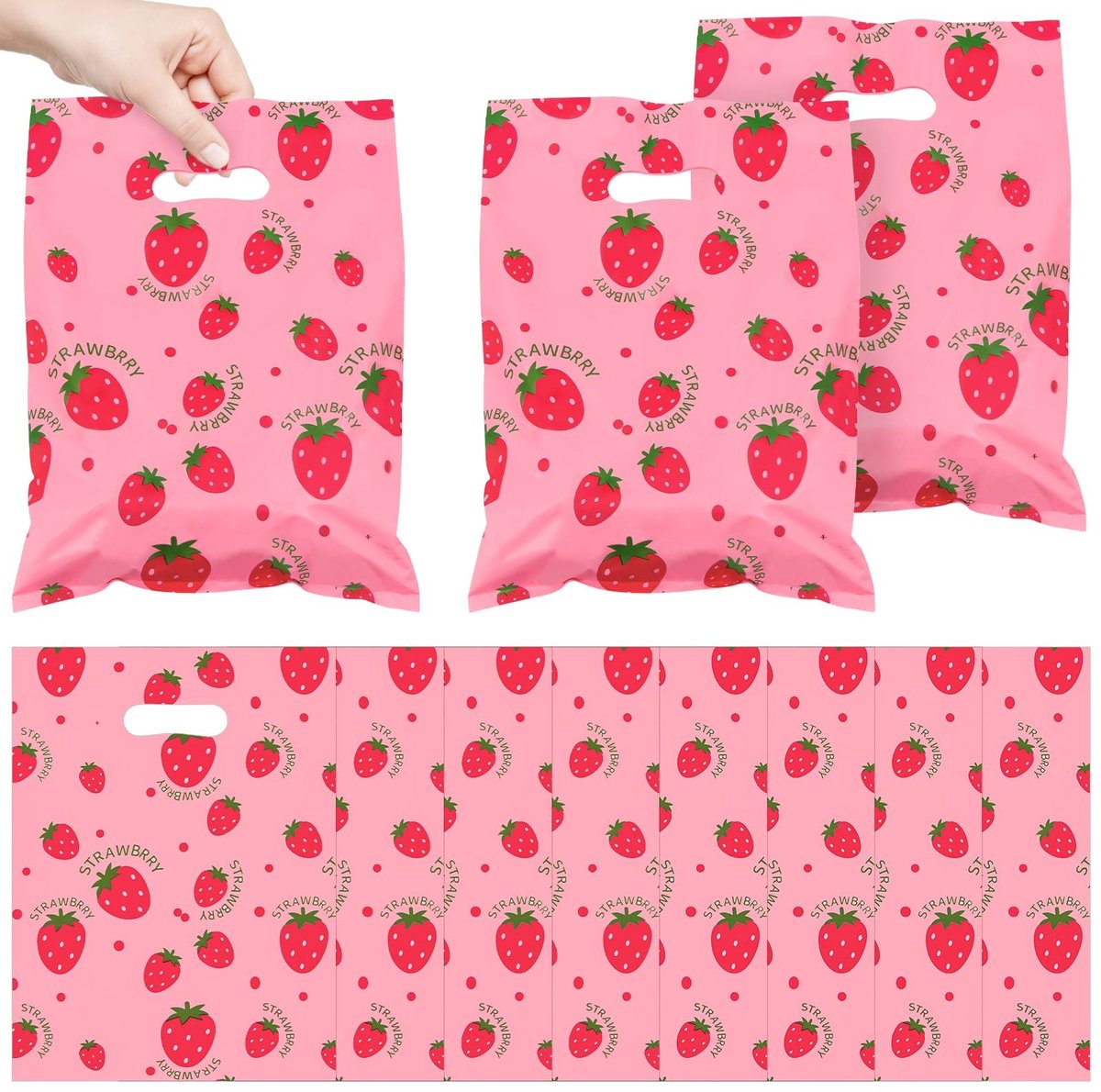 aladdien - Grote Aardbei Feestzakjes - Geschenken Inpakzakken - Handvatten - Roze Fruit Bessen - Treats Tassen - Verjaardagsfeest - Bruiloft
