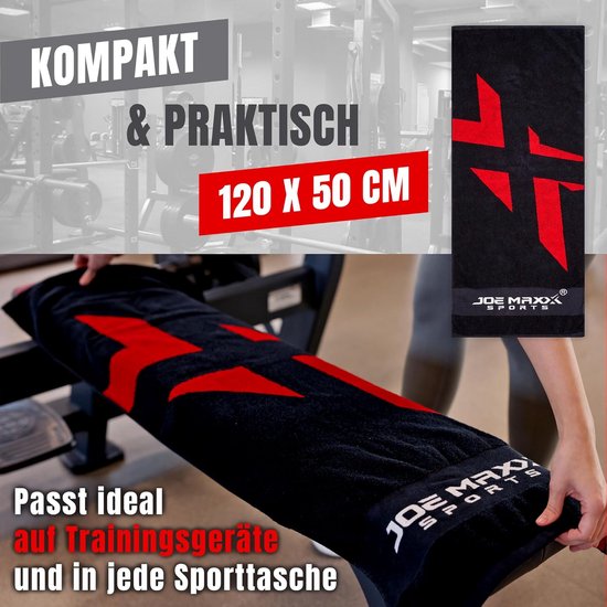Fitness Towel 120 x 50 cm Made of 100% Cotton - Absorbent - Quick-Drying and Stylish - Ideal for Gym, Sports, Training, Sauna and Outdoor - Black / Red — afbeelding 2