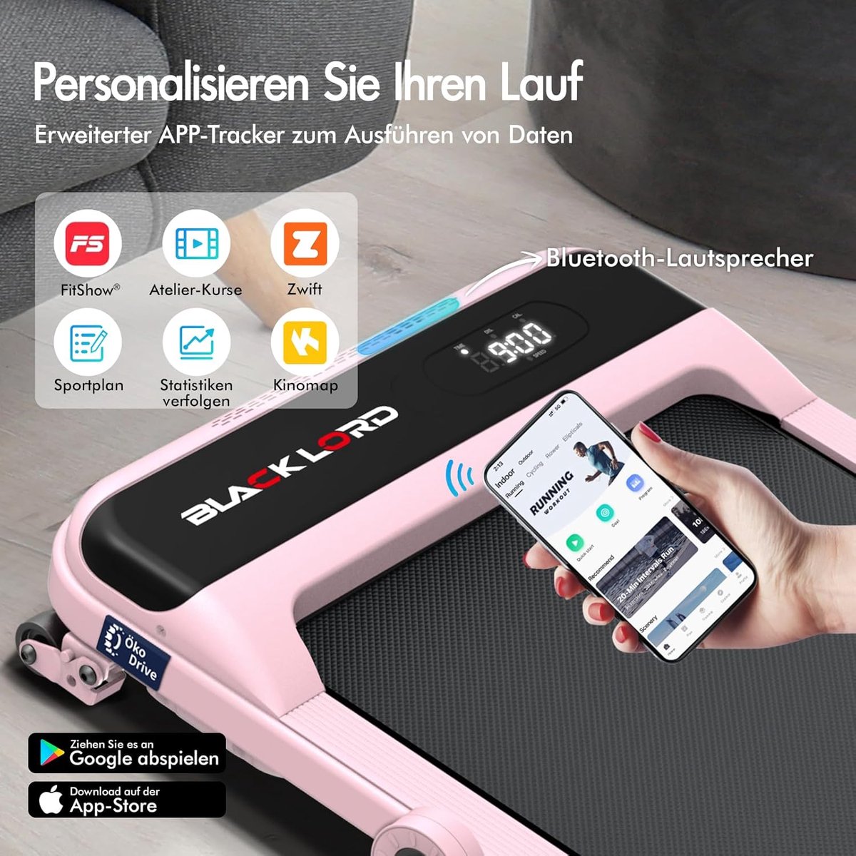 Loopband elektrisch inklapbaar – House&Garden PowerRun Pro 16 – 3,2 PK motor – 1–16 km/u met 9% helling – LED display – Bluetooth fitness treadmill – 150 kg draagkracht – thuis, kantoor & sportschool