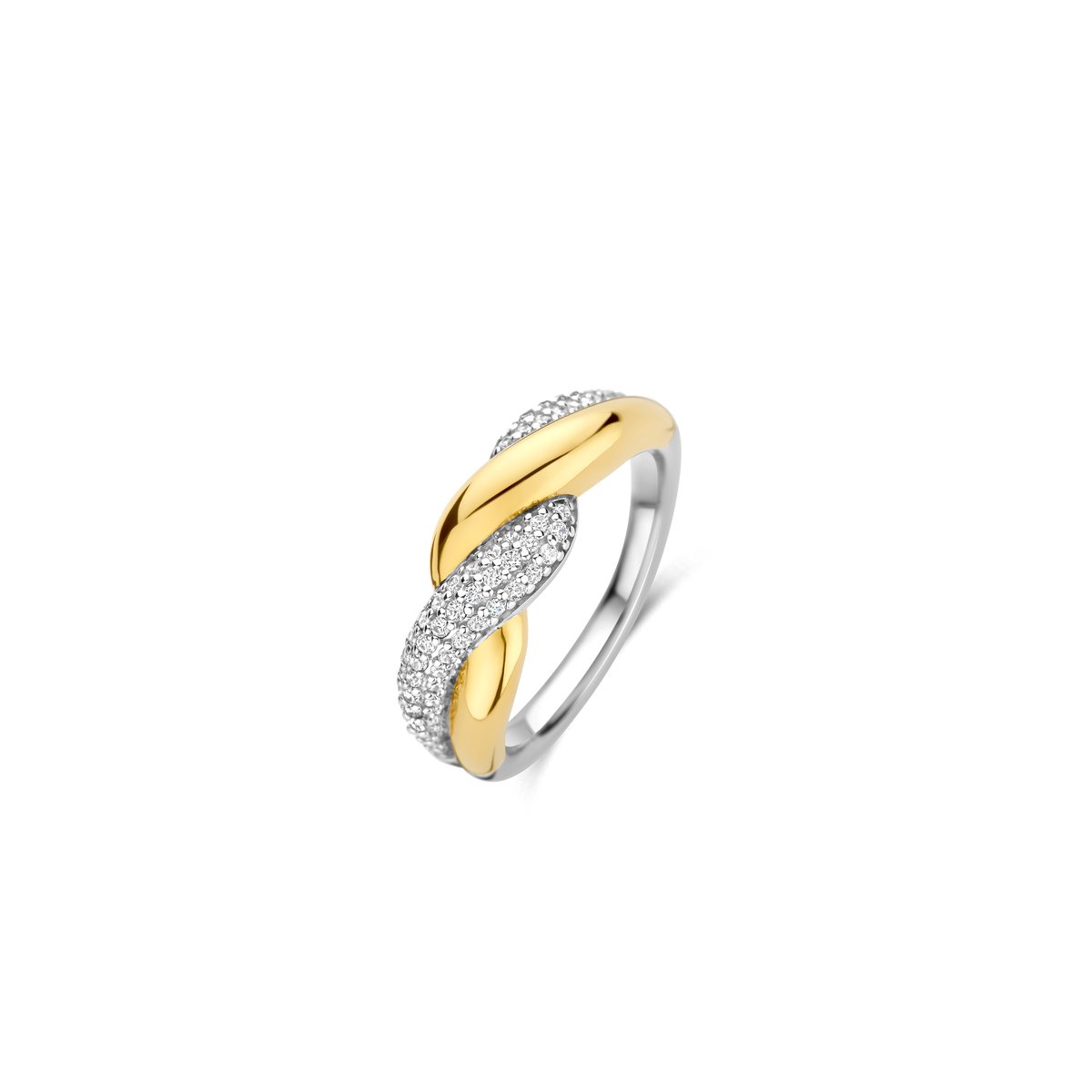 TI SENTO Dames Ring - 925 zilver - Zirkonia met geel verguld - Maat 16.00 mm / maat 50 - 12370ZY