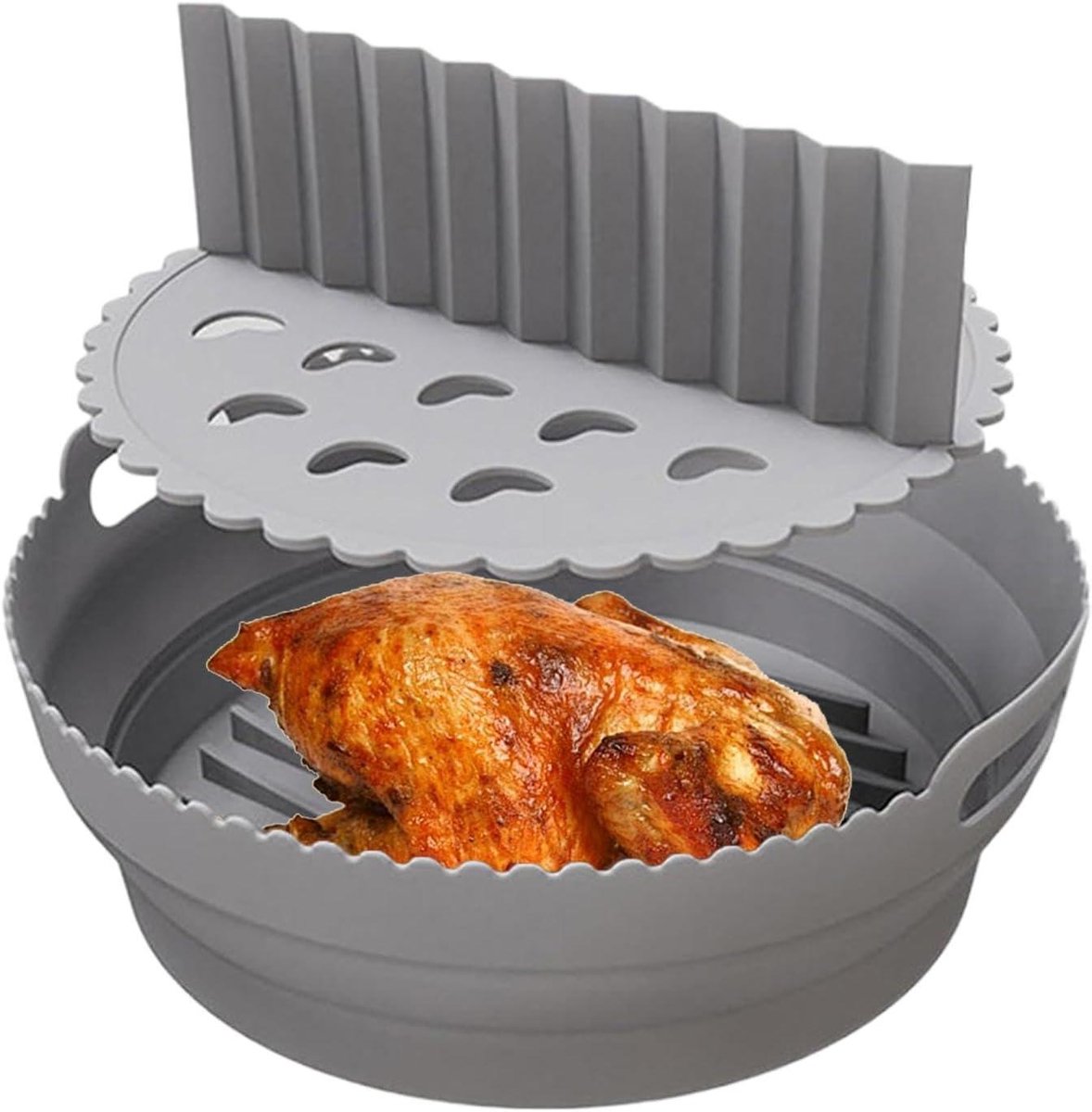 Airfryer Mand Liners - Bakvorm Accessoires - Gemakkelijk Koken - Hittebestendig Silicone - 21.6 x 21.6 cm - Grijs