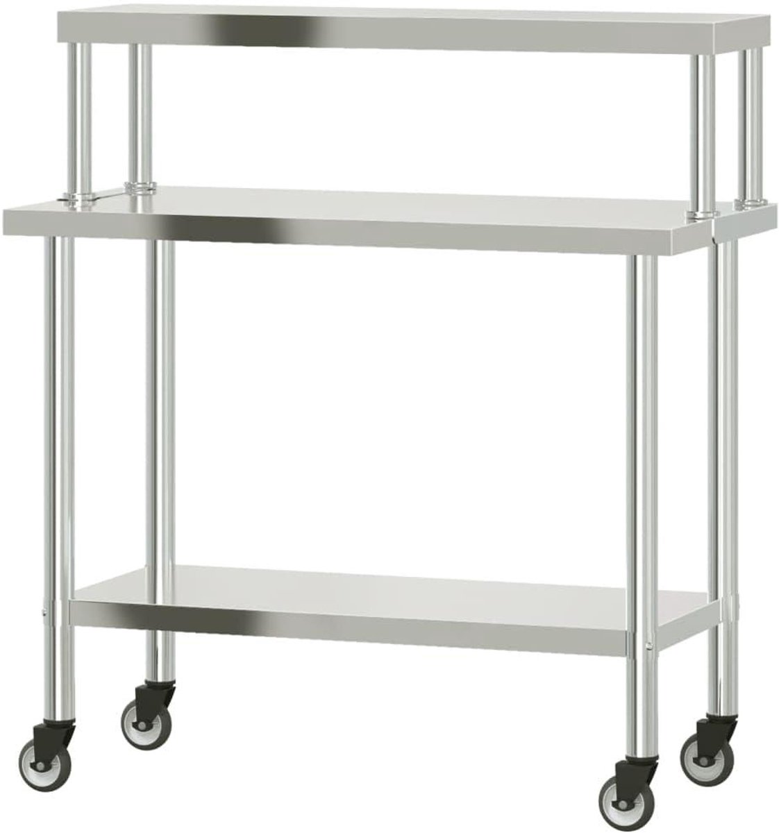 Werktafel Keuken - RVS Tafel - Voedselbereiding Opslag - Met Bovenste Plank - 110x55cm - Zilver