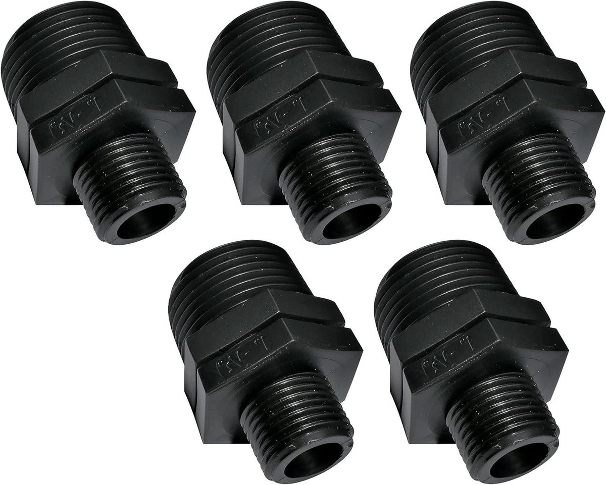 C51975 - Set van 5 mannelijke/mannelijke schroefreducties - 1"x1/2" - kunststof - reducer nipels met schroefverbinding - PN 10 bar