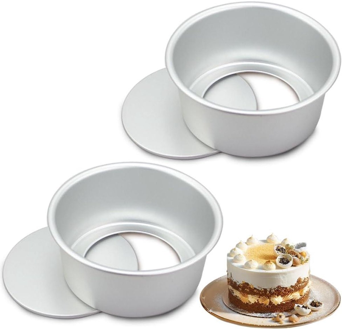 Ronde Bakvorm - Cakevorm Set - Taarten Bakken - Antiaanbaklaag - 2 stuks 14 cm - Zilvergrijs