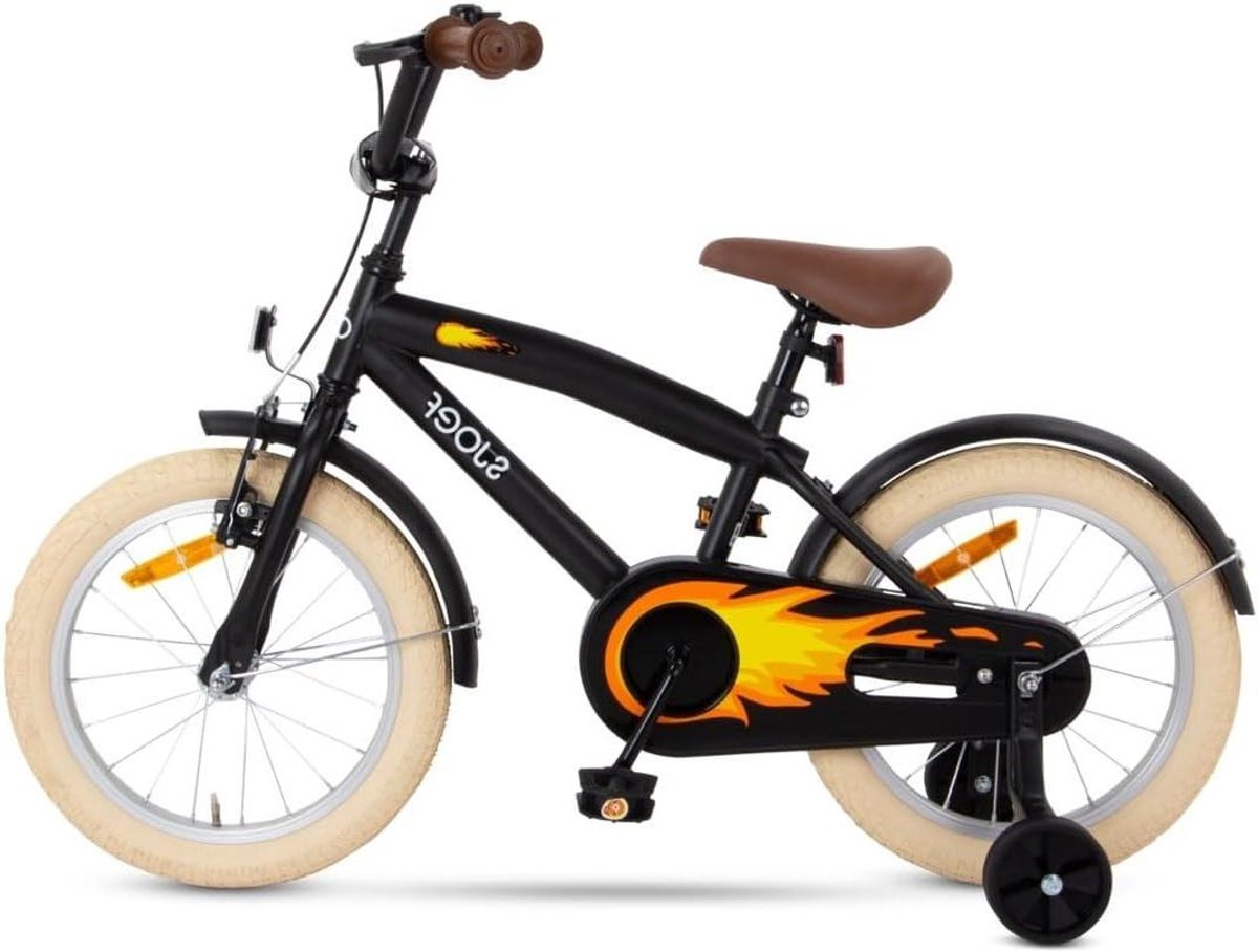 Kinderfiets Jongensfiets Leren Fietsen Met Zijwieltjes 16 inch Mat Zwart