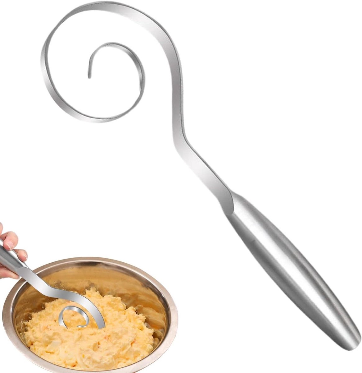 Deense klopper - Handmixer brooddeeg - Bakken en mixen - Roestvrij staal - 25 x 5 cm - Zilver