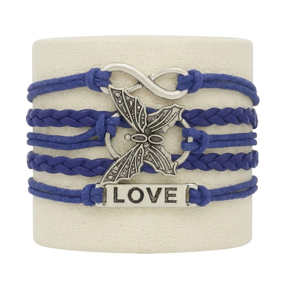 Blauwe Love Armband voor dames vrouwen met Vlinder en Infinity Symbool – Vlechtarmband met Charms