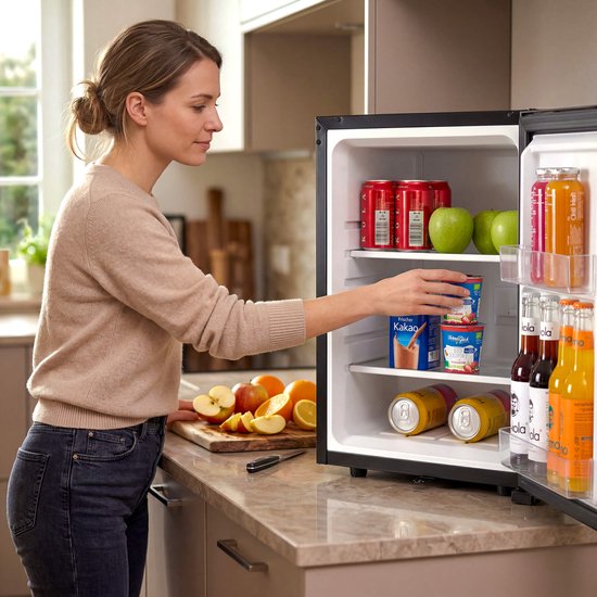 AREBOS 40L Mini koelkast stil compact minibar met slot LED zwart kantoor home van AREBOS — afbeelding 4