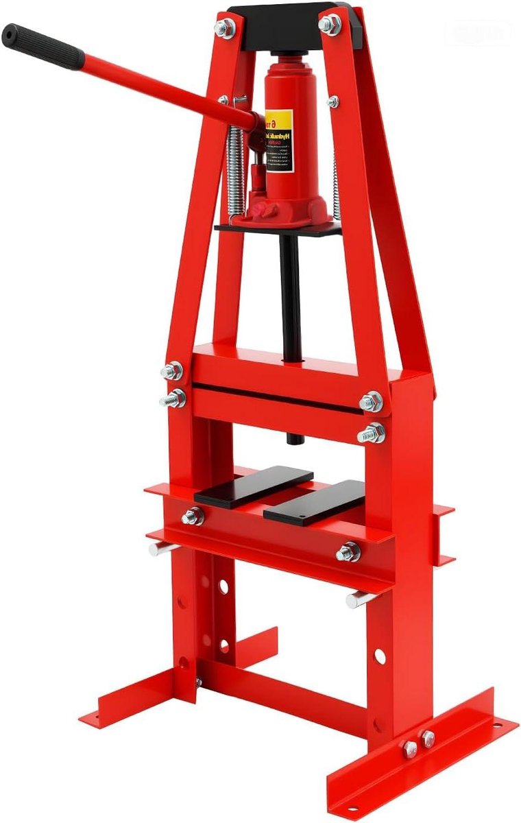 Hydraulische pers - Werkplaatspers lagerpers - Onderdelen persen - A-vormig frame - 6 ton - Rood