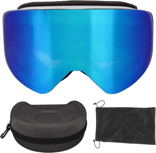 Skibril - Sneeuwbril - Wintersport Bescherming - Magnetisch Verwisselbare Lens - OTG Ontwerp - Zwart Frame Blauwe Lens