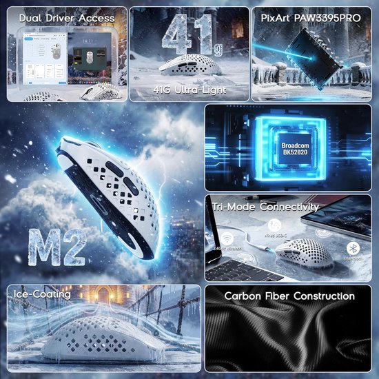 Draadloze Gaming Muis - Lichtgewicht Muis - Intensief Gamers - Ultralicht Carbon Fiber - 41 gram - Wit — afbeelding 5