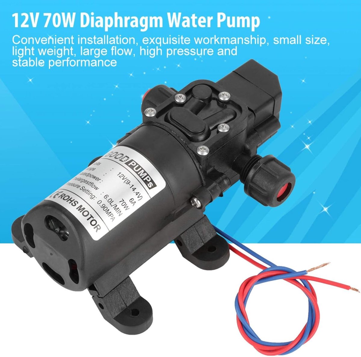 Allecto Plus - Zelfaanzuigende Waterpomp 12V 70W voor caravan en camper - 6L/min 0.9MPA - Elektrische sproeierpomp - Marine boot tuin - Hogedrukmembraan - Membranpomp thumbnail 5