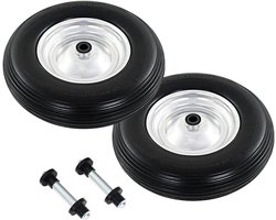 Kruiwagenwiel Set - Reservewielen Assen - Zware Lasten Verplaatsen - Massieve PU Banden - 390 mm - Zwart Zilver