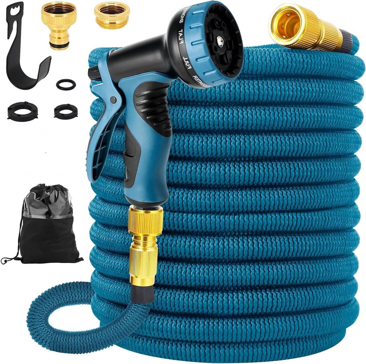 Tuinslang Uitrekbaar - Flexibele Waterslang - Tuin Water Geven - 10 Functie Sproeikop - 75 Voet Lengte - Blauw