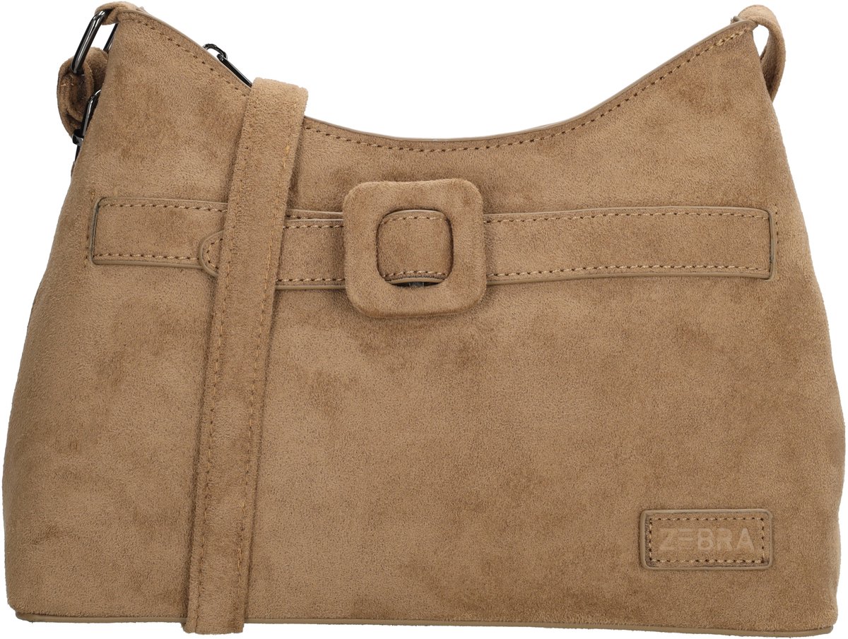 Zebra Trends Davina Crossbodytas - Dames Tas - Compact - Suede Look - Ritstas - Trendy Crossbody - Schoudertas - Taupe