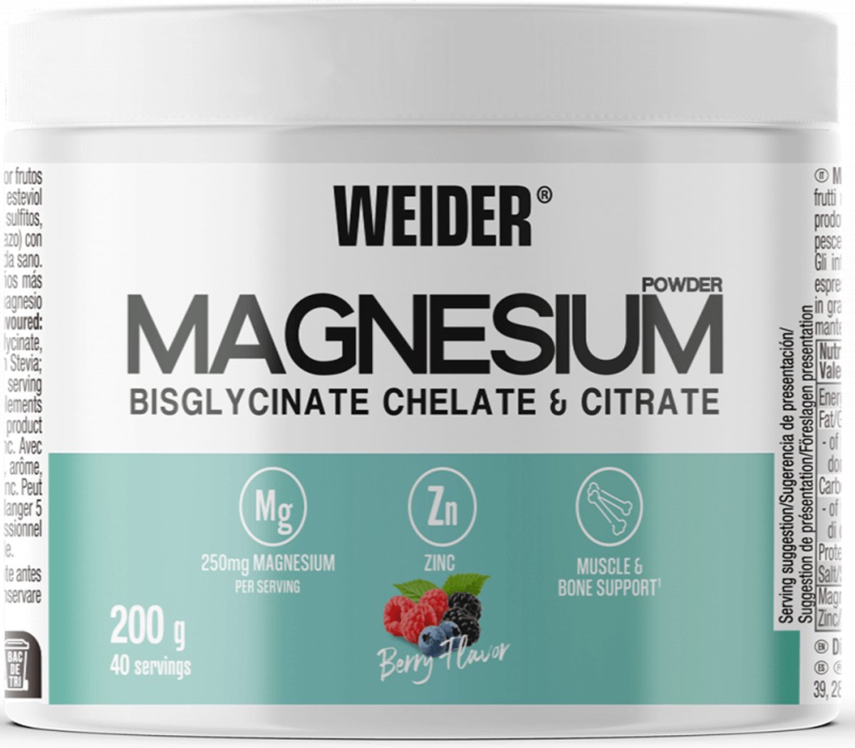 Weider Magnesium Powder (200g) Berry - Vitaminen, mineralen & gezondheid - Mineralen