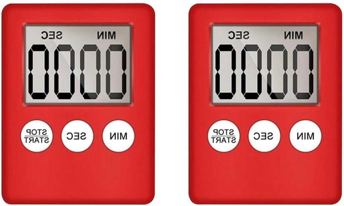 Digitale Kookwekker - Korte wekker - Tijdmanagement Hulp - Set van 2 - 7 x 5.3 cm - Rood