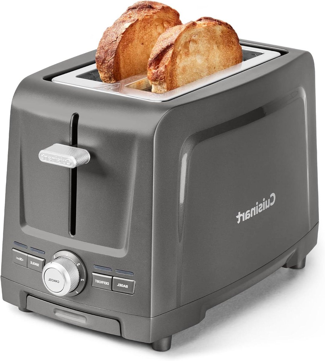 Broodrooster - Toast Apparaat - Brood Roosteren - Extra Brede Sleuven - 2 Sneetjes - Steen Grijs