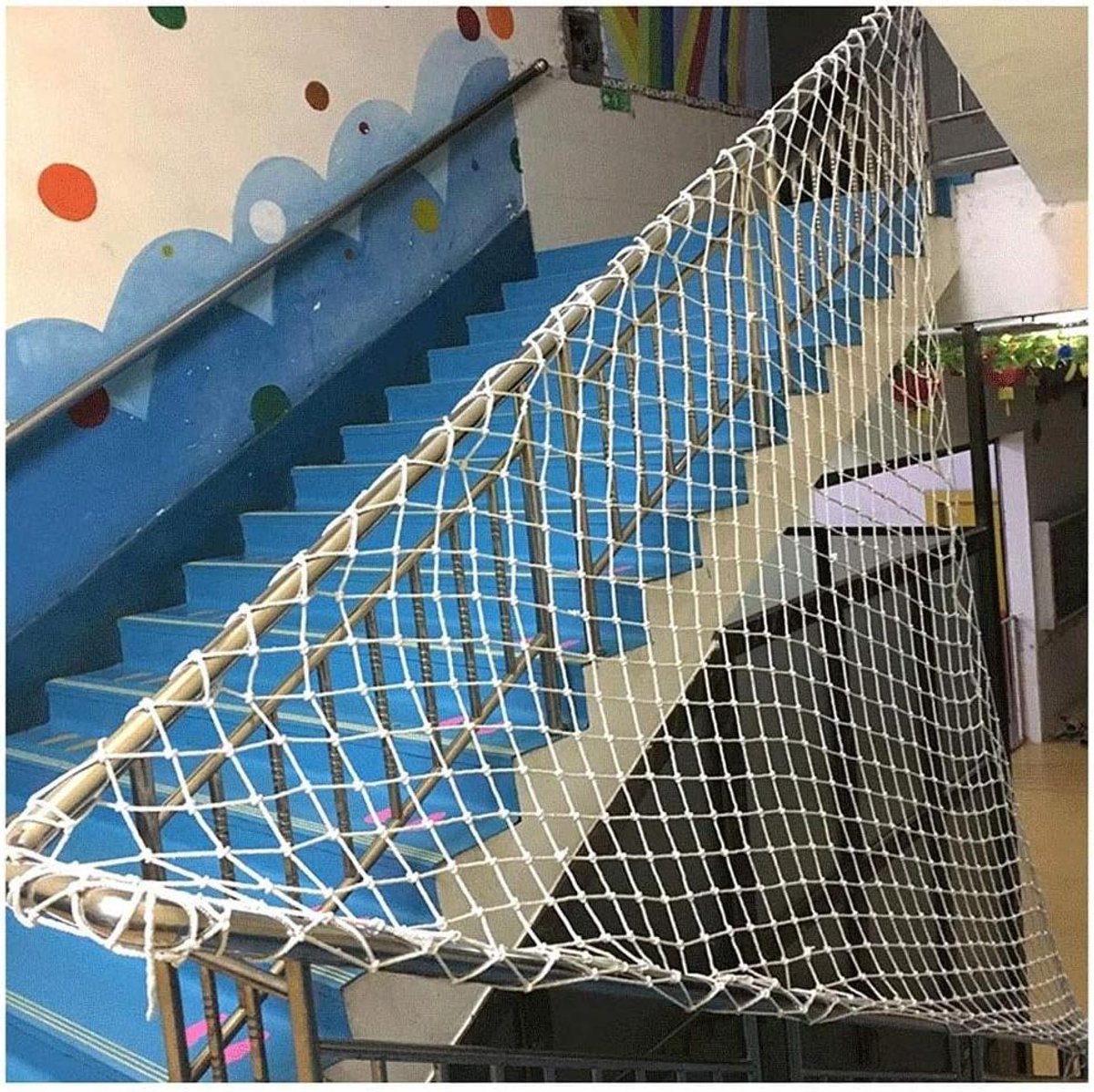 Veiligheidsnet - Trapleuning net - Babykamer inrichten - Handgemaakt geweven - 1x3 meter - Henneptouw