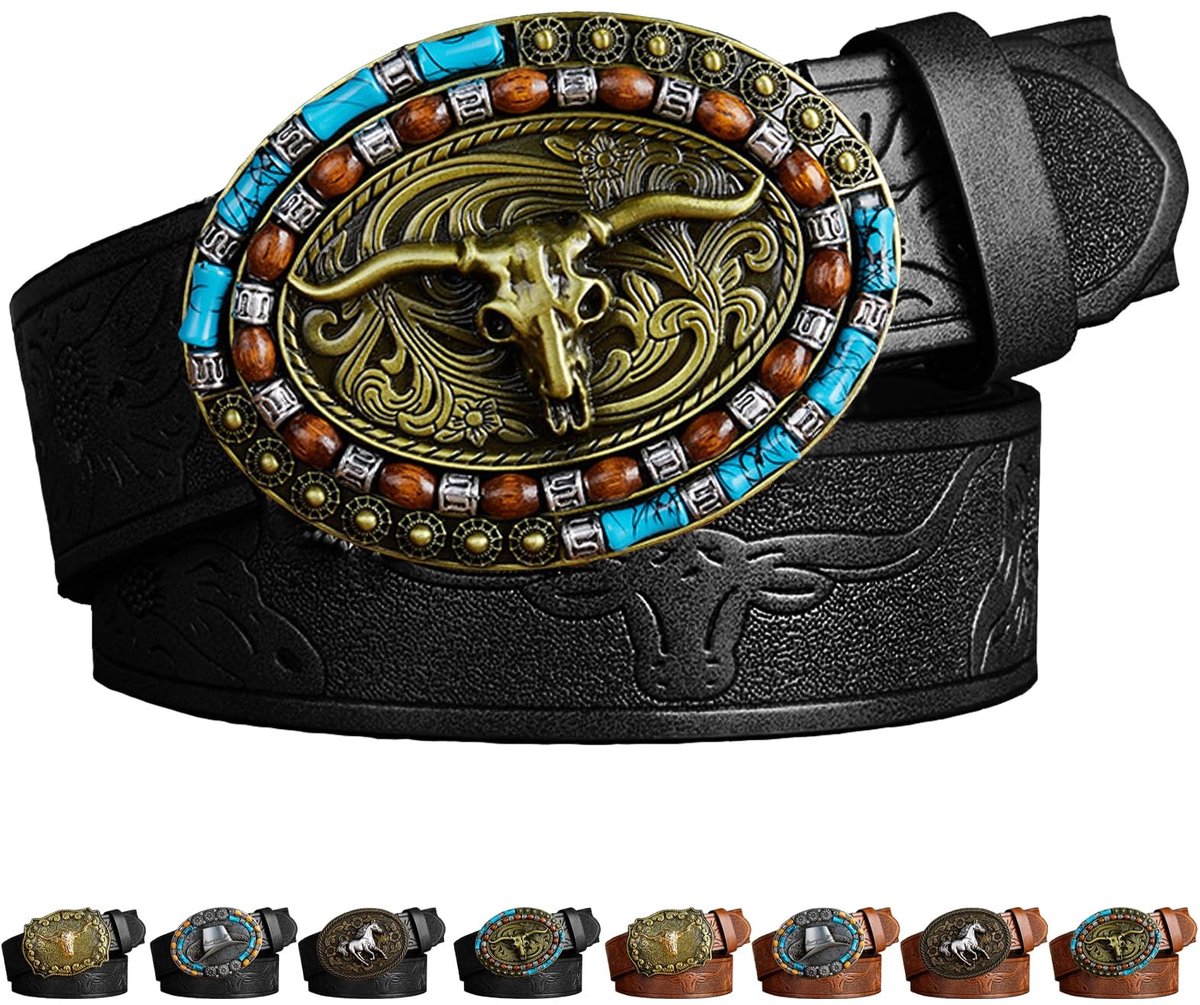 aladdien - Cowboyriem - Western-leren gespriem - Authentiek design - Riem met gesp - Cowboy-accessoires - Mannengeschenken - Geschikt voor heren - Z..