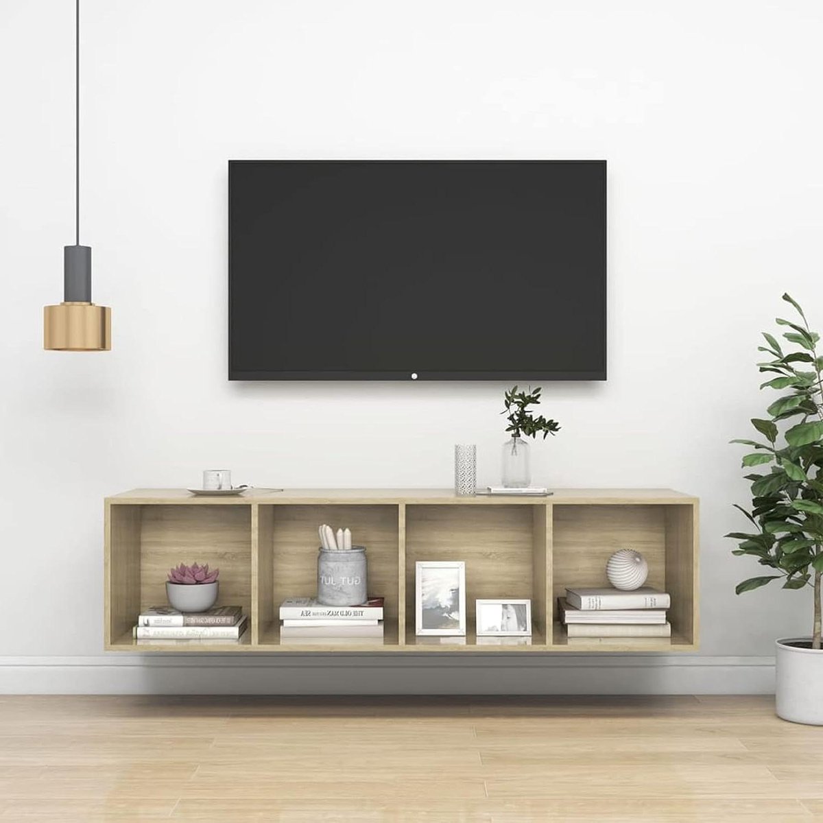 TV-wandkast - Hangend meubel - Opbergen media - Flexibele montage - 1425 cm - Eiken Sonoma