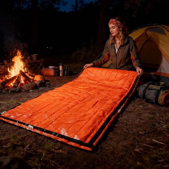 Reddingsdeken - Survival slaapzak - Buiten avontuur - Winddicht en warm - 90 x 210 cm - Zilver — afbeelding 3