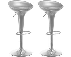 Bakaji Set of 2 Bar Stools for Kitchen, Modern Design, Chrome-Plated Steel Base, ABS Seat, Rotatable, Adjustable Height and Footrest (Grey)