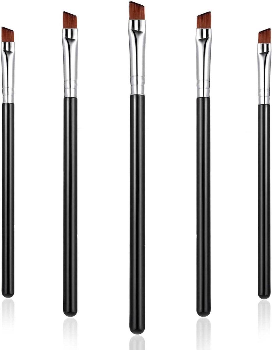 Set van 5 Hoekige Eyeliner Penselen - Fijne Oblique Penselen voor Oogmake-up, Perfect voor Eyeliner en Wenkbrauwen, Zachte Synthetische Haren