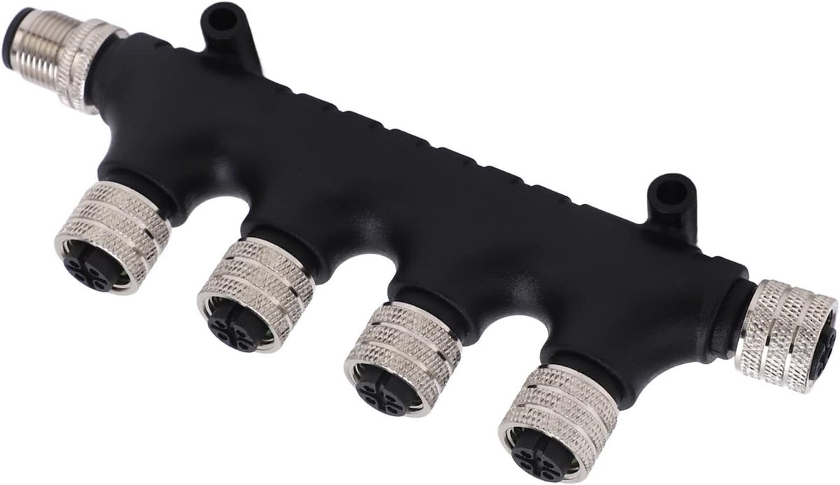NMEA 2000 T-connector - 4 Poort Backbone - Maritieme Netwerken - IP67 Waterdicht - 5 Pin - Zwart