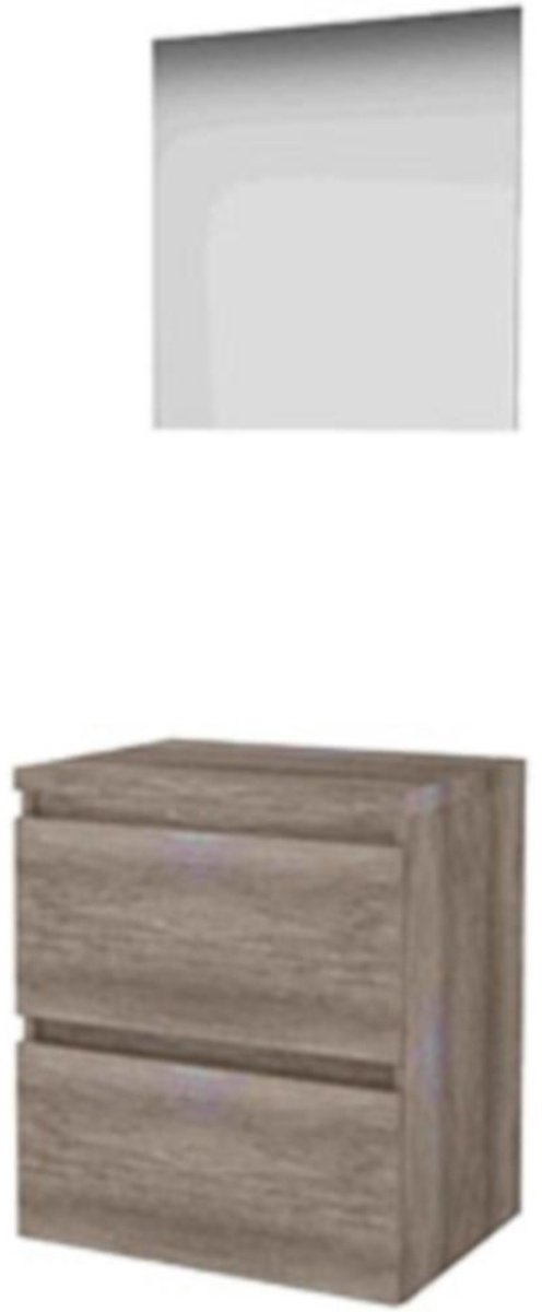 Basic-Line Ultimate 46 Badkamermeubelset - 60 x 46 cm - Greeploos - 2 Lades - Wastafelblad - Spiegel met Indirecte LED Verlichting - Scotch Oak