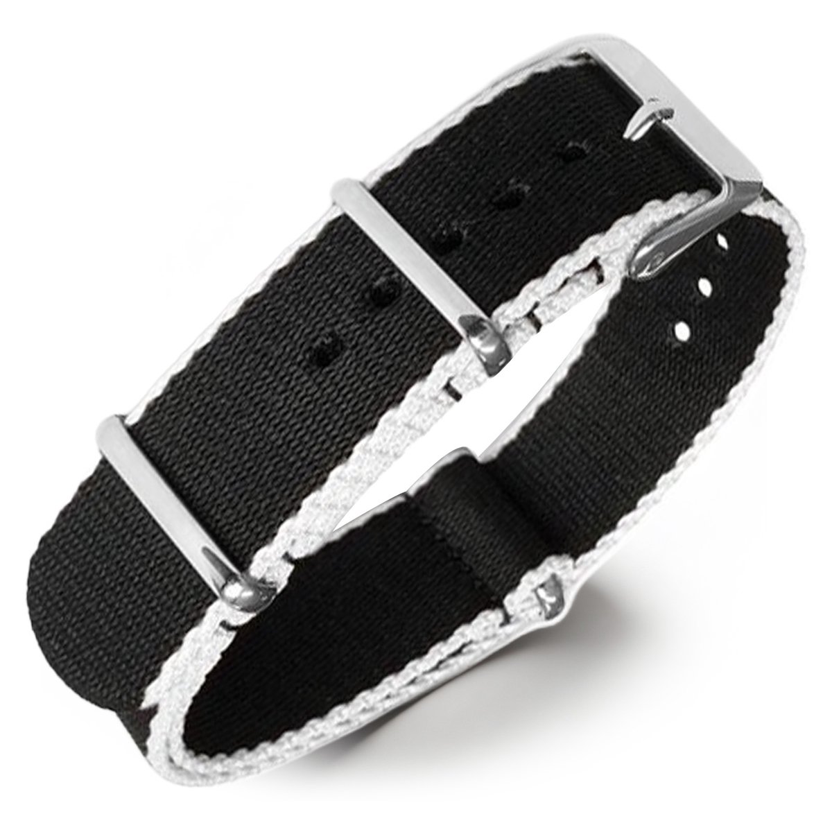 Seatbelt NATO Horlogeband Deluxe Nylon Strap Zwart Wit 18mm