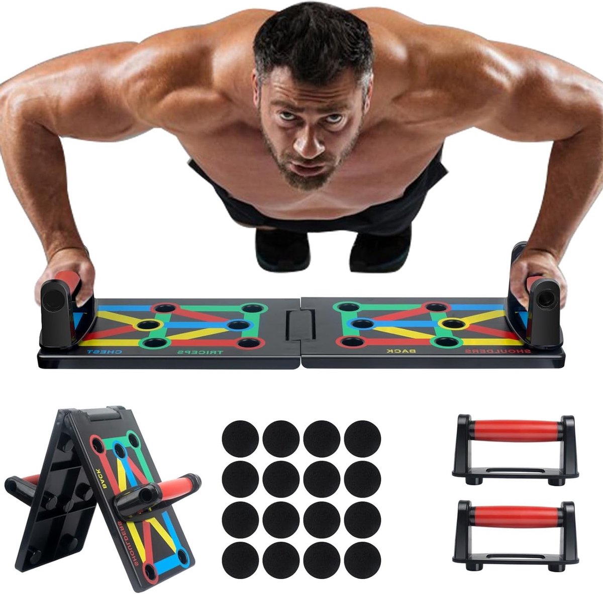 Vouwbaar Push Up Bord voor Thuis Fitness - 12-in-1 Oefeningen voor Spiertraining, Krachttraining en Conditie Verbetering