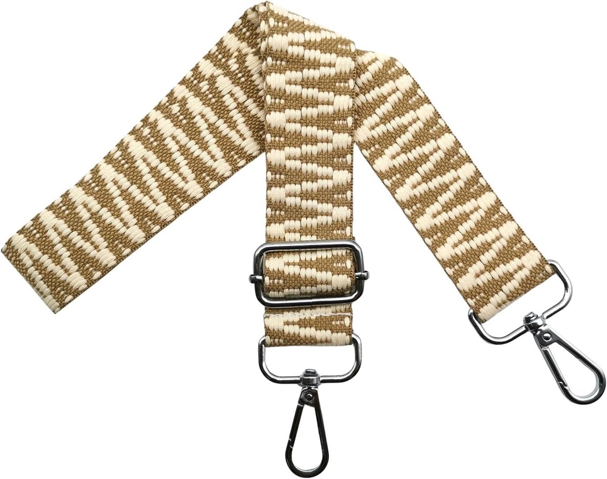 Verstelbare Schouderband voor Handtassen, Breed 3.8 cm met Zilveren Karabijnhaak, Draagband voor Tassen in Beige/Khaki, Ideaal voor Comfortabel Gebruik en Stijlvolle Accessoires