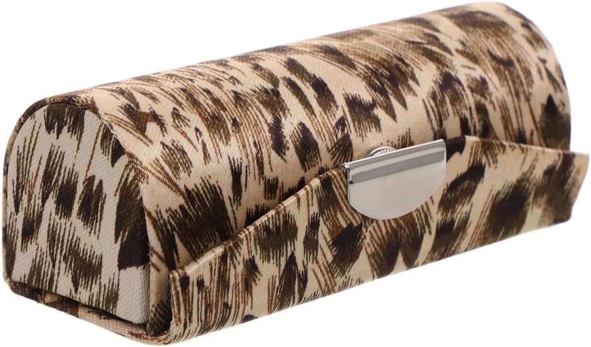 Leopard Lipstick Case voor Vrouwen met Spiegel - Draagbare Lege Lipbalsem Houder, Decoratieve Reiskosmetica Container voor Tienermeisjes, 8.50X3.00X3.00CM, Perfect voor Make-up en Accessoires
