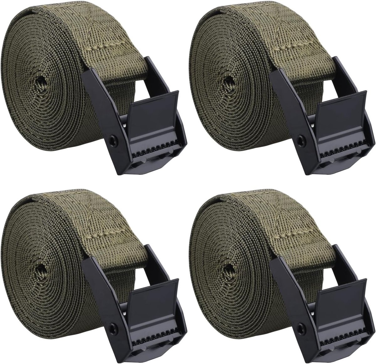Ratcheting Tie Down Straps in Army Green, 1.5m Lange Verstelbare Spanbanden voor Veilig Transport en Bevestigen van Lasten